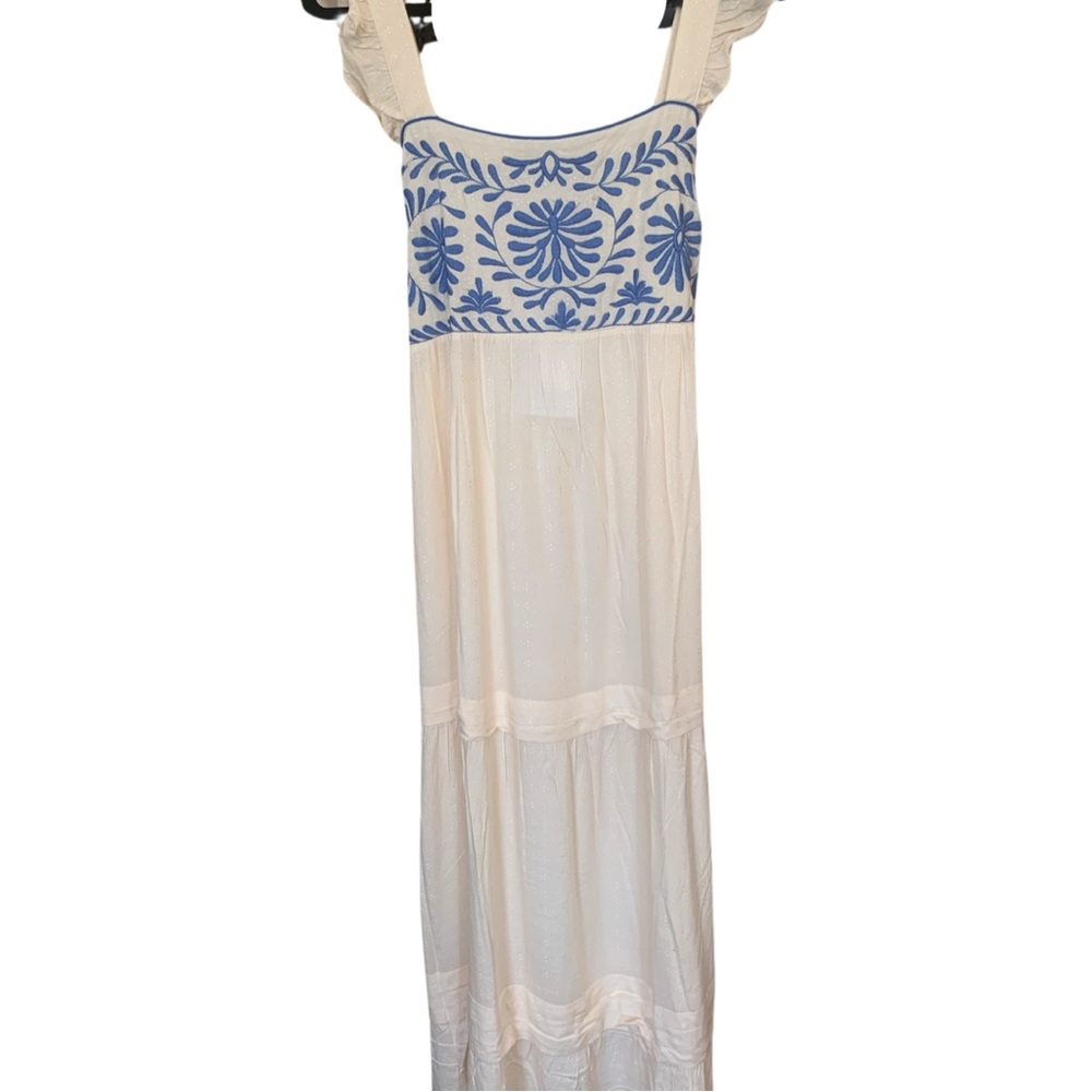 NWT | BAND OF THE FREE NAVYA DRESS | Size Large | Blue & Cream Tiered Midi Dress - Picture 8 of 9